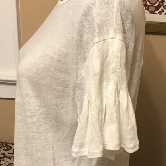 Women's Linen Flutter sleeve J Crew Top Ivory Size M New - Picture 2 of 9